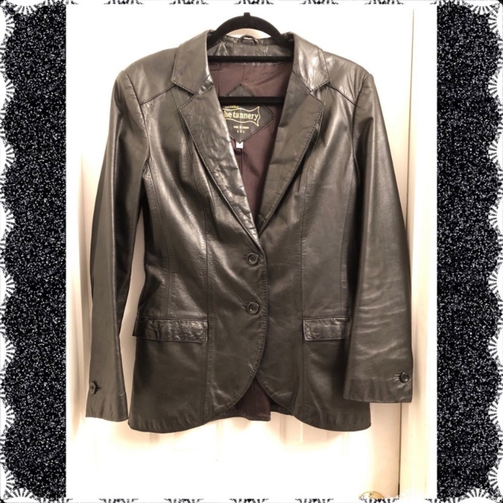 Women's Black Leather Blazer Jacket